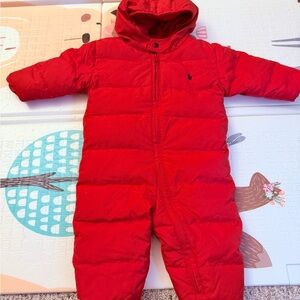 Polo Ralph Lauren Baby Red Puffer Down Snowsuit Bunting